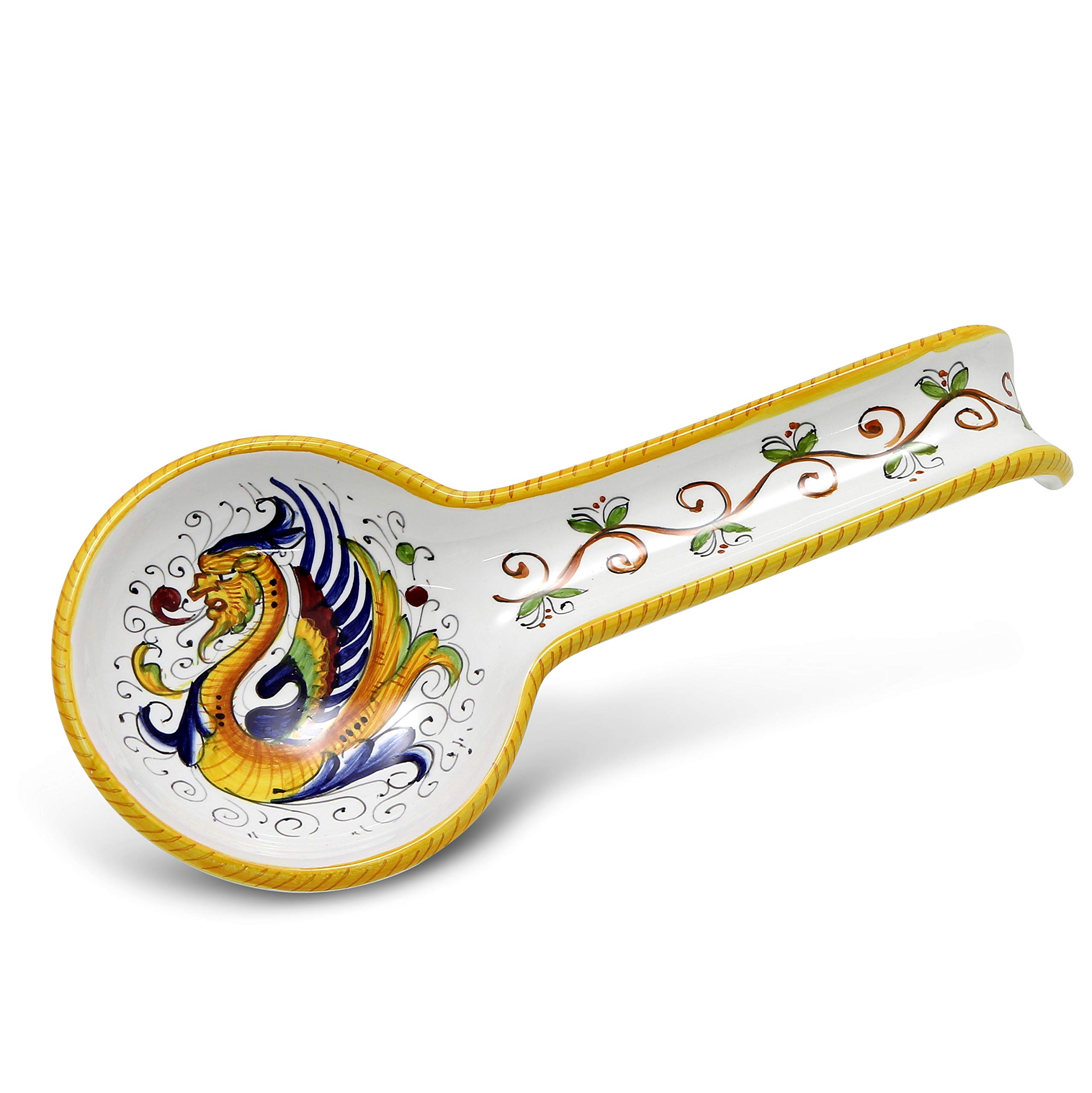 RAFFAELLESCO DELUXE Spoon Rest Large [RA028S] - Authentic hand painted in Deruta, Italy. Original design. Shipped from the USA with Certificate of Authenticity.