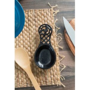 Linen Store Cast Iron Rooster Spoon Rest Kitchen Decor Utensils Holder Black