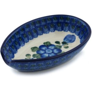 polish pottery spoon rest 5-inch blue poppies