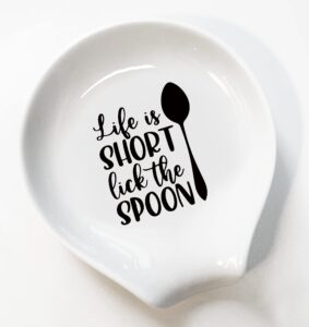 lruiomve ceramic coffee spoon holder with funny quote life is short lick the spoon coffee spoon rest and coffee bar accessory - station decor for coffee lovers - great gift for women and men