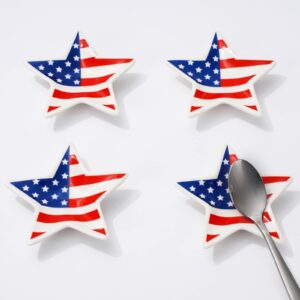 whaline 4pcs patriotic coffee spoon rest 4th of july ceramic teaspoon holder star shaped sauce dishes american flag star dipping bowl star ring dish for independence day kitchen office party decor