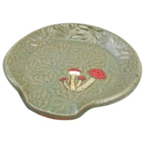 retro earthy green mushroom spoon rest, american made ceramic stoneware