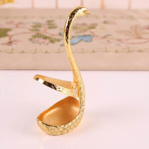 Coffee Dessert Spoon Set, Metal Swan Base Holder Spoon Organizer with 6 Spoons, Creative Dinnerware Set Decorative Swan Shaped Style Holder (Gold (A))