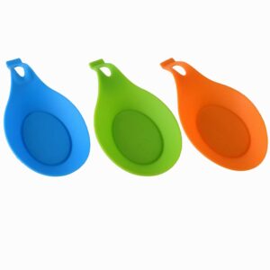 kitchen silicone spoon rest, 3 pack flexible almond-shaped spoon ladle holder, silicone cooking utensil rest