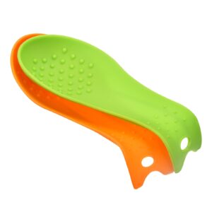 uxcell silicone spoon rest, 9.25" x 3.86" heat resistant kitchen utensil holder spatula ladle rest for counter stove top, orange/green 1set