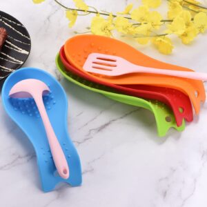 uxcell Silicone Spoon Rest, 9.25" x 3.86" Heat Resistant Kitchen Utensil Holder Spatula Ladle Rest for Counter Stove Top, Orange/Green 1Set