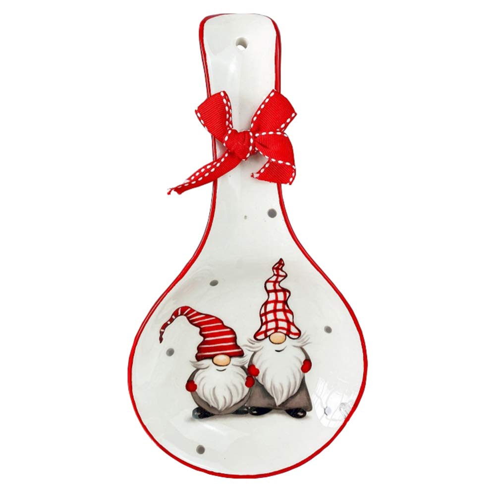 DOITOOL Santa Spoon Rest Ceramic Christmas Spoon Rest Xmas Holiday Kitchen Spoon Rest Tableware Rack Chopsticks Holder Christmas Party Decorations