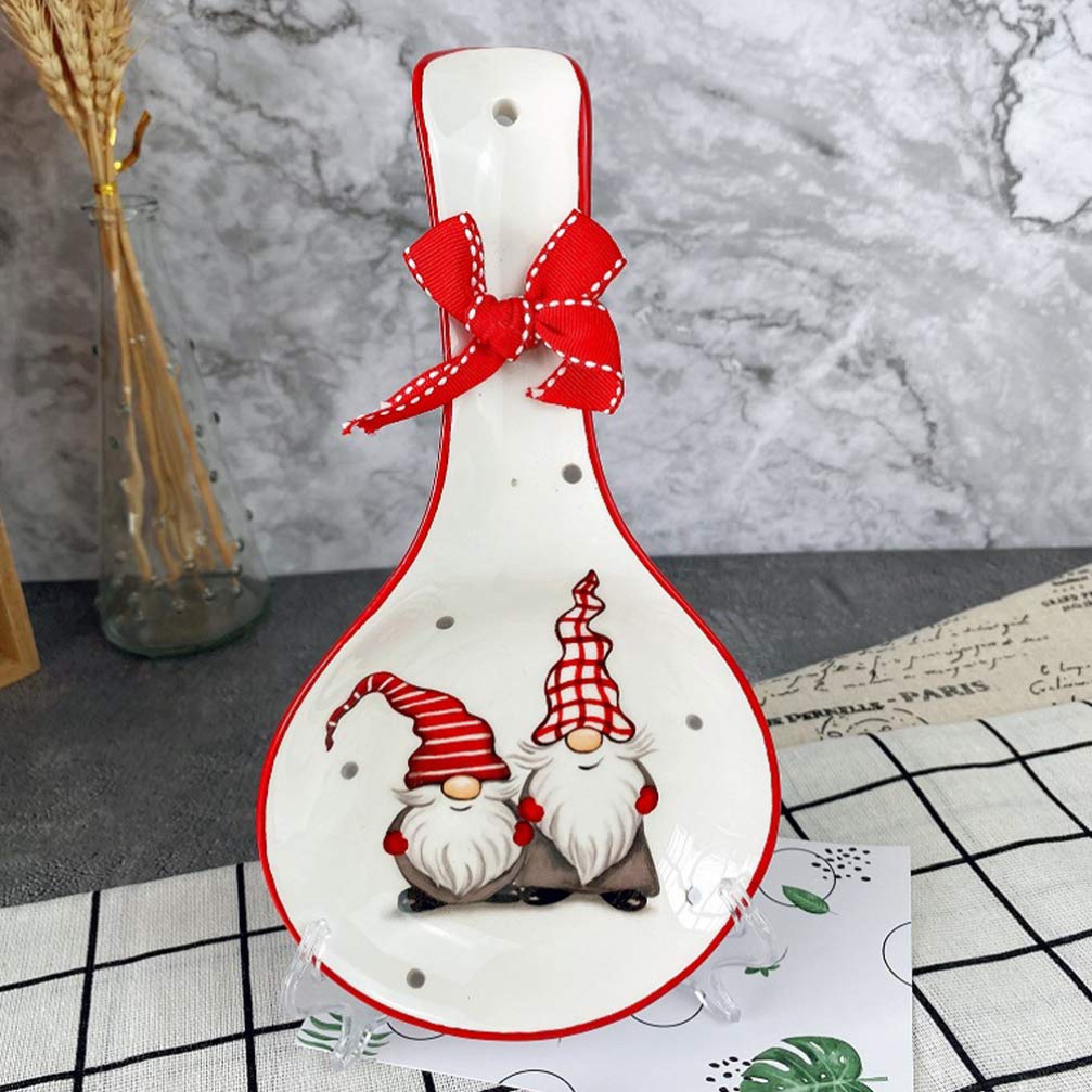 DOITOOL Santa Spoon Rest Ceramic Christmas Spoon Rest Xmas Holiday Kitchen Spoon Rest Tableware Rack Chopsticks Holder Christmas Party Decorations