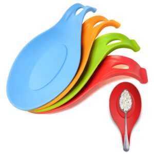 4pcs silicone spoon rest set kitchen accessories - heat resistant utensil rest for cooking ladle spoon rest for stove top - silicone spatula rest spoon rest holder for stove top kitchen gadgets