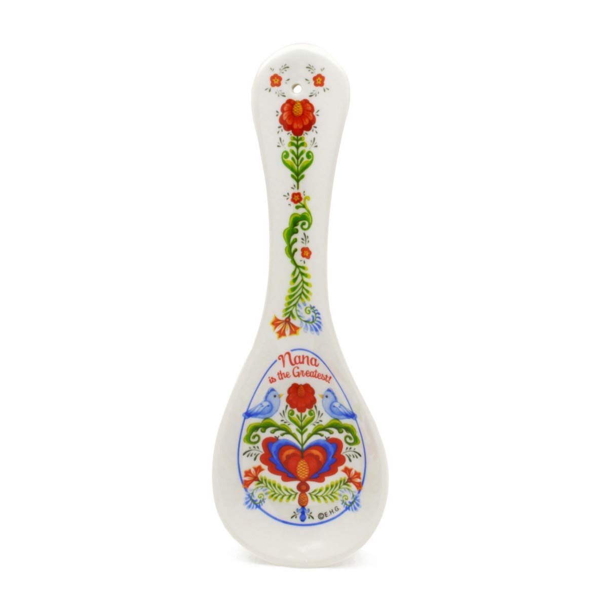 Decorative Ceramic Kitchen Spoon Rest by E.H.G | Birds Artwork "Nana is the Greatest"