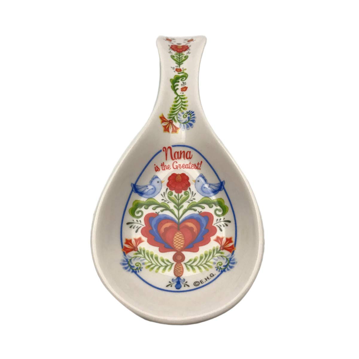 Decorative Ceramic Kitchen Spoon Rest by E.H.G | Birds Artwork "Nana is the Greatest"