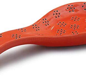 ABHANDICRAFTS Metal Spoon Rest with Red Ceramic Dish - Upright Utensil Holder for Stovetop & Kitchen Organization Standing Spoon Rest for Kitchen Countertop (AB-SPOON-015)