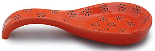 ABHANDICRAFTS Metal Spoon Rest with Red Ceramic Dish - Upright Utensil Holder for Stovetop & Kitchen Organization Standing Spoon Rest for Kitchen Countertop (AB-SPOON-015)