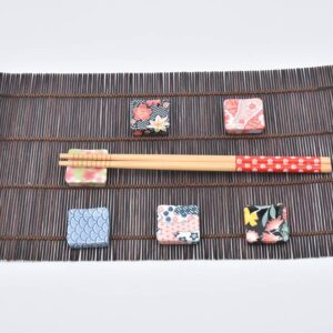 GSHOPVV 6 Pcs Square Japanese Pattern Set Ceramic Chopsticks Rest Spoon Fork Knife Holder Rack