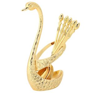 stainless steel spoon cutlery kit with zinc alloy swan shape retainer storage cutlery rack home decor(gold)