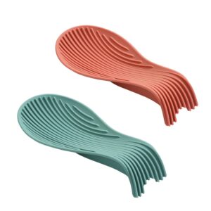 2 pieces silicone spoon rest,heat resistant spoon rest,large spoon holder for kitchen counter stove top, dishwasher safe.