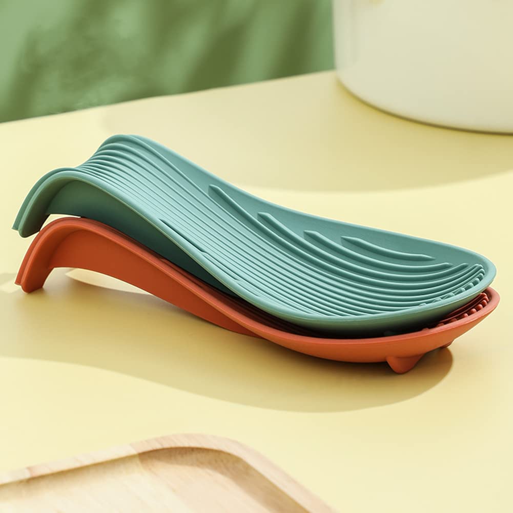 2 Pieces Silicone Spoon Rest,Heat Resistant Spoon Rest,Large Spoon Holder for Kitchen Counter Stove Top, Dishwasher Safe.