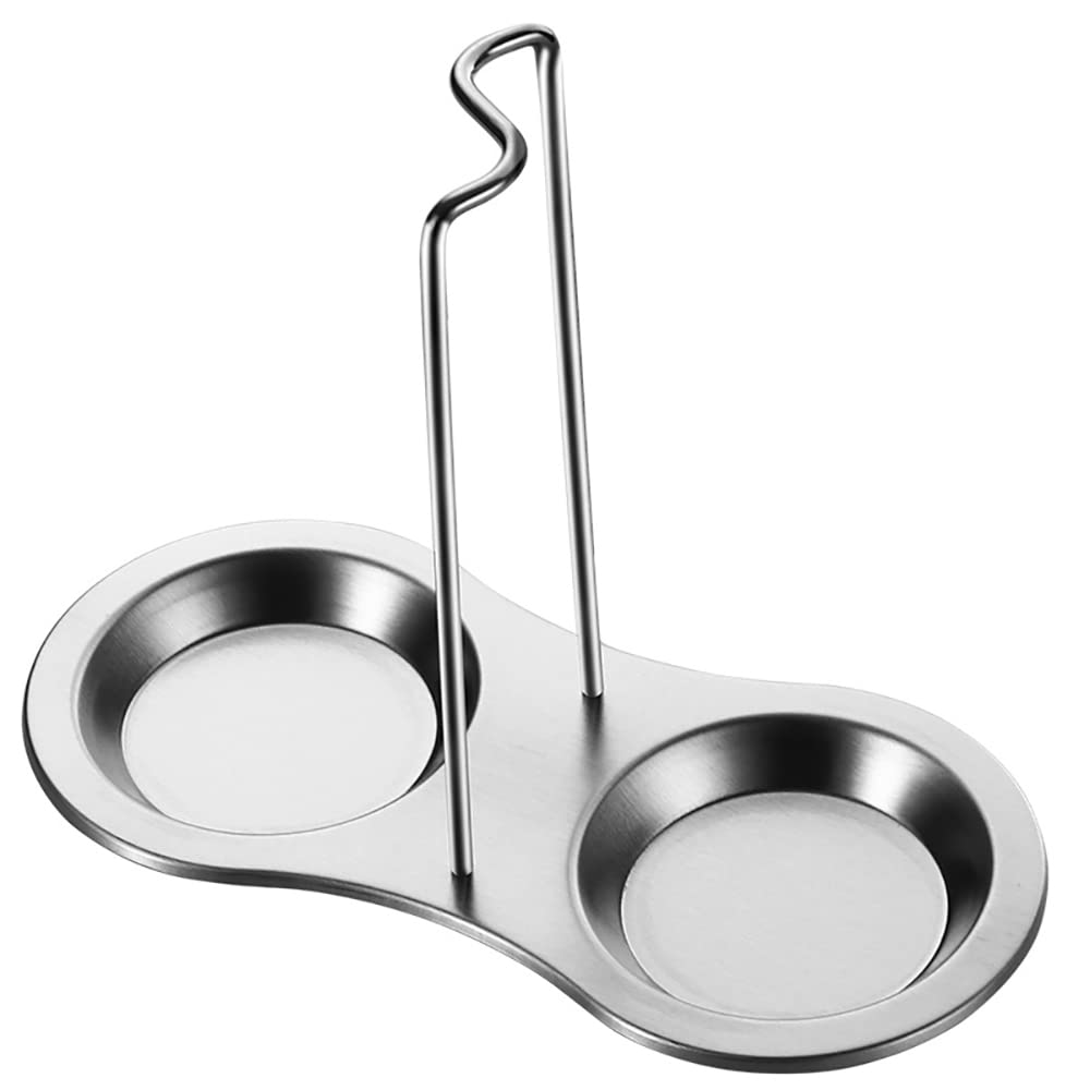 Anller Stainless Steel Standing Spoon Rest with two resting Dishes, Double Spoon Racks, Upright Ladle Holder, Silver