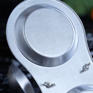 Anller Stainless Steel Standing Spoon Rest with two resting Dishes, Double Spoon Racks, Upright Ladle Holder, Silver