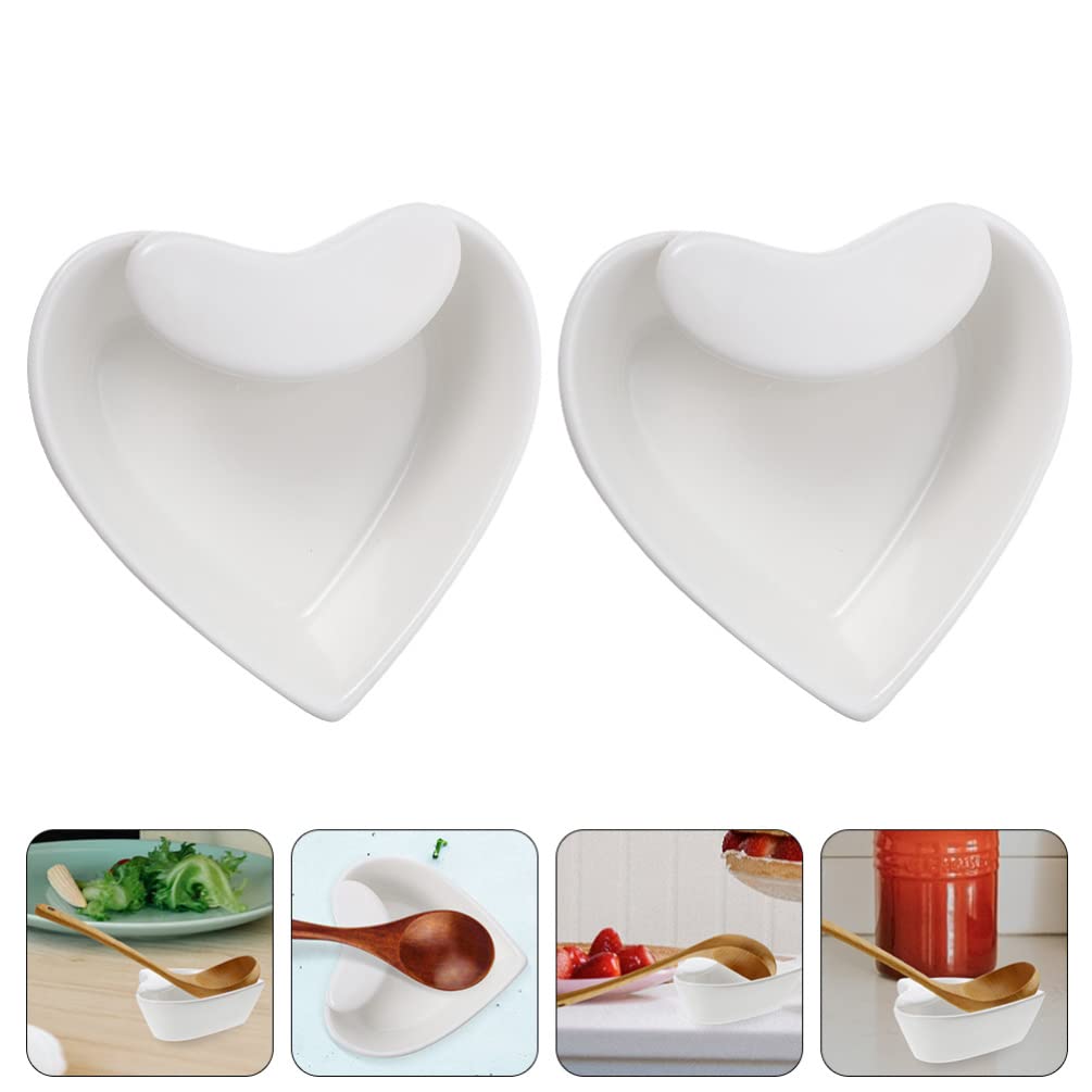 HEMOTON 2pcs Ceramic Spoon Rest Heart Shaped Kitchen Spoon Holder Spoon Rack Spoon Rest Stand Ladle Holder Kitchen Utensil Rest for Spatula