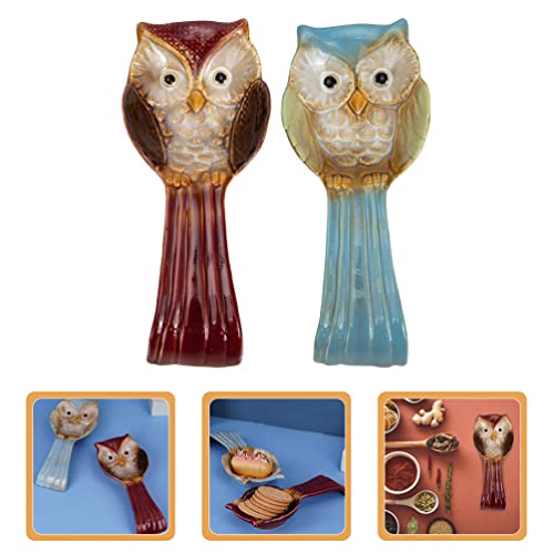 Cabilock 2pcs Owl Spoon Rest Tong Spatula Rest Spatula Ladle Holder Porcelain Spoon Rest House Accessories for Home Spoon Rest Holder Ornament Cooking Gadgets Ceramics Mushroom