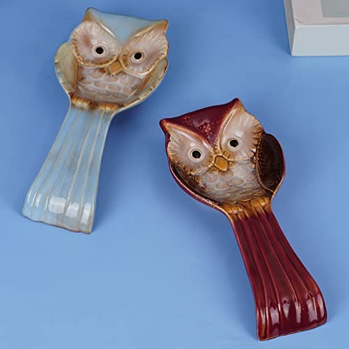 Cabilock 2pcs Owl Spoon Rest Tong Spatula Rest Spatula Ladle Holder Porcelain Spoon Rest House Accessories for Home Spoon Rest Holder Ornament Cooking Gadgets Ceramics Mushroom