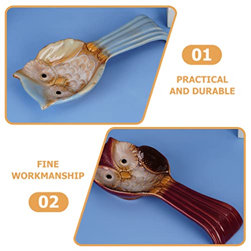 Cabilock 2pcs Owl Spoon Rest Tong Spatula Rest Spatula Ladle Holder Porcelain Spoon Rest House Accessories for Home Spoon Rest Holder Ornament Cooking Gadgets Ceramics Mushroom