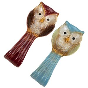 zerodeko 2pcs owl spoon rest cooking spoon rest coffee spoon holder for coffee bar ceramic spoon rack sauce plate house accessories for -cream spoon desktop stove ceramics