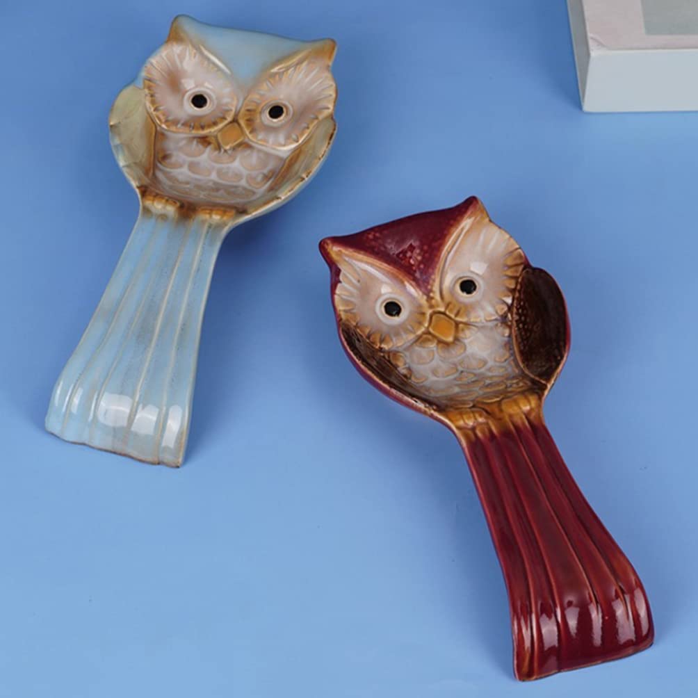 Cabilock 2Pcs owl spoon rest spatula holder kitchen spoon rest Porcelain Spoon Rest Farmhouse Spoons Holder chopstick stand house accessories for home teaspoon rest ceramics tray desktop