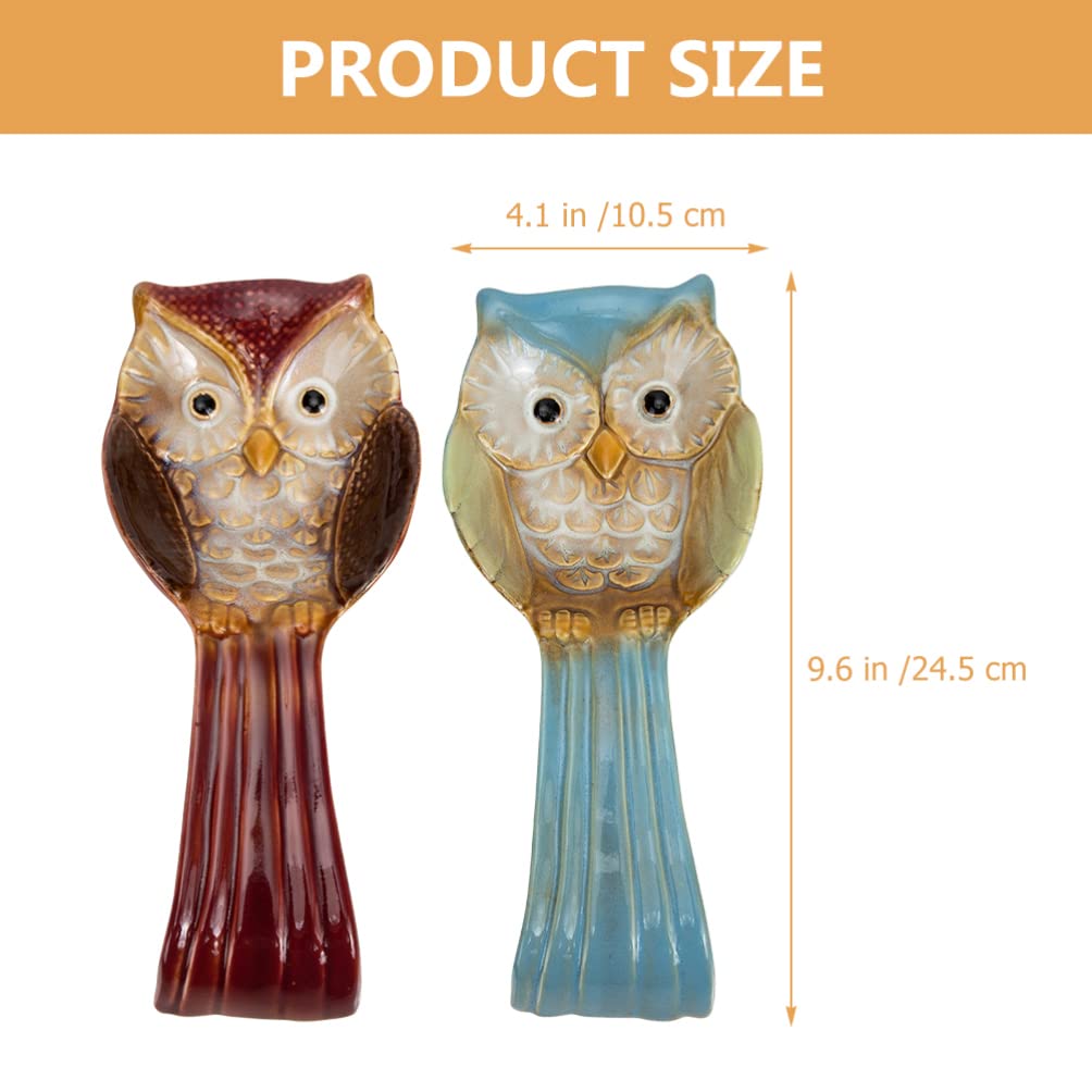 Cabilock 2Pcs owl spoon rest spatula holder kitchen spoon rest Porcelain Spoon Rest Farmhouse Spoons Holder chopstick stand house accessories for home teaspoon rest ceramics tray desktop