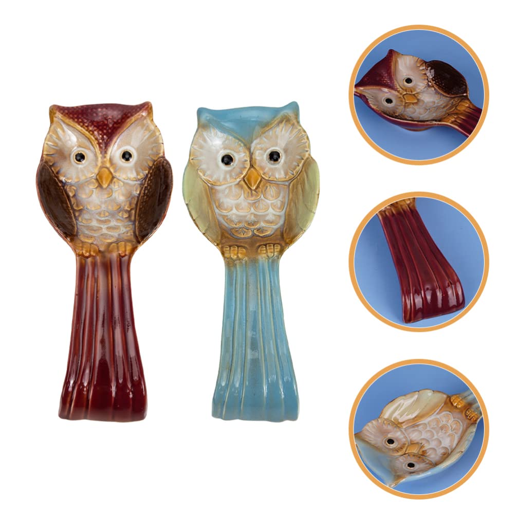 Cabilock 2Pcs owl spoon rest spatula holder kitchen spoon rest Porcelain Spoon Rest Farmhouse Spoons Holder chopstick stand house accessories for home teaspoon rest ceramics tray desktop