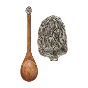 mud pie artichoke spoon rest set, 6 1/4" x 4 1/4" 10", atrichoke