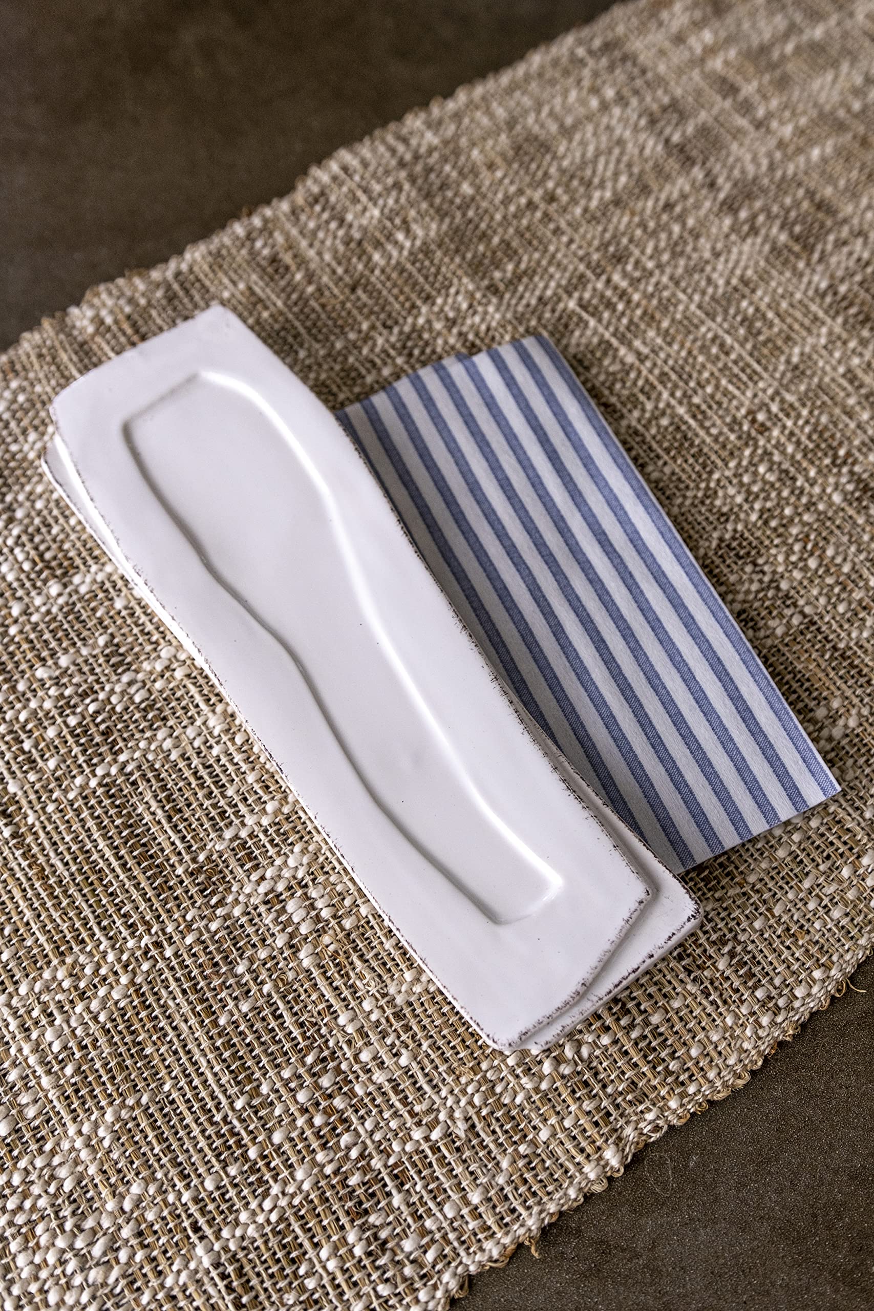 Vietri Lastra White Spoon Rest, 11" Ceramic Cooking/Serving Utensil Tray, Stove/Counter Decor