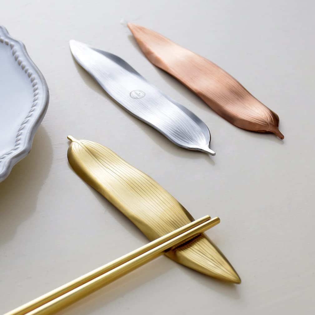 1 Pack Stainless Steel Leaf Shaped Chopsticks Rest Tableware Forks Spoon Dinner Service Holder Rack, Gold