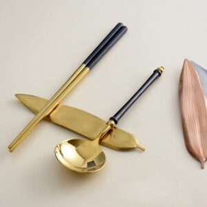 1 Pack Stainless Steel Leaf Shaped Chopsticks Rest Tableware Forks Spoon Dinner Service Holder Rack, Gold