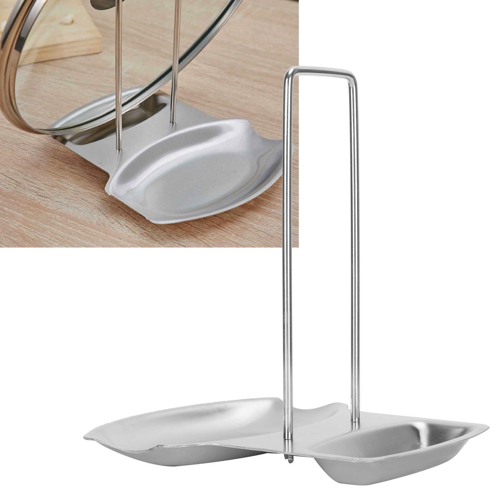 Spoon Rest with Lid Holder, Pot Lid Holder and Spoon Rest, Stainless Steel Utensils Lid Spoon Holder Ladle Rest Pot Lid Rack Shelf Stand Holder Multifunctional Storage Rack Stove Organize