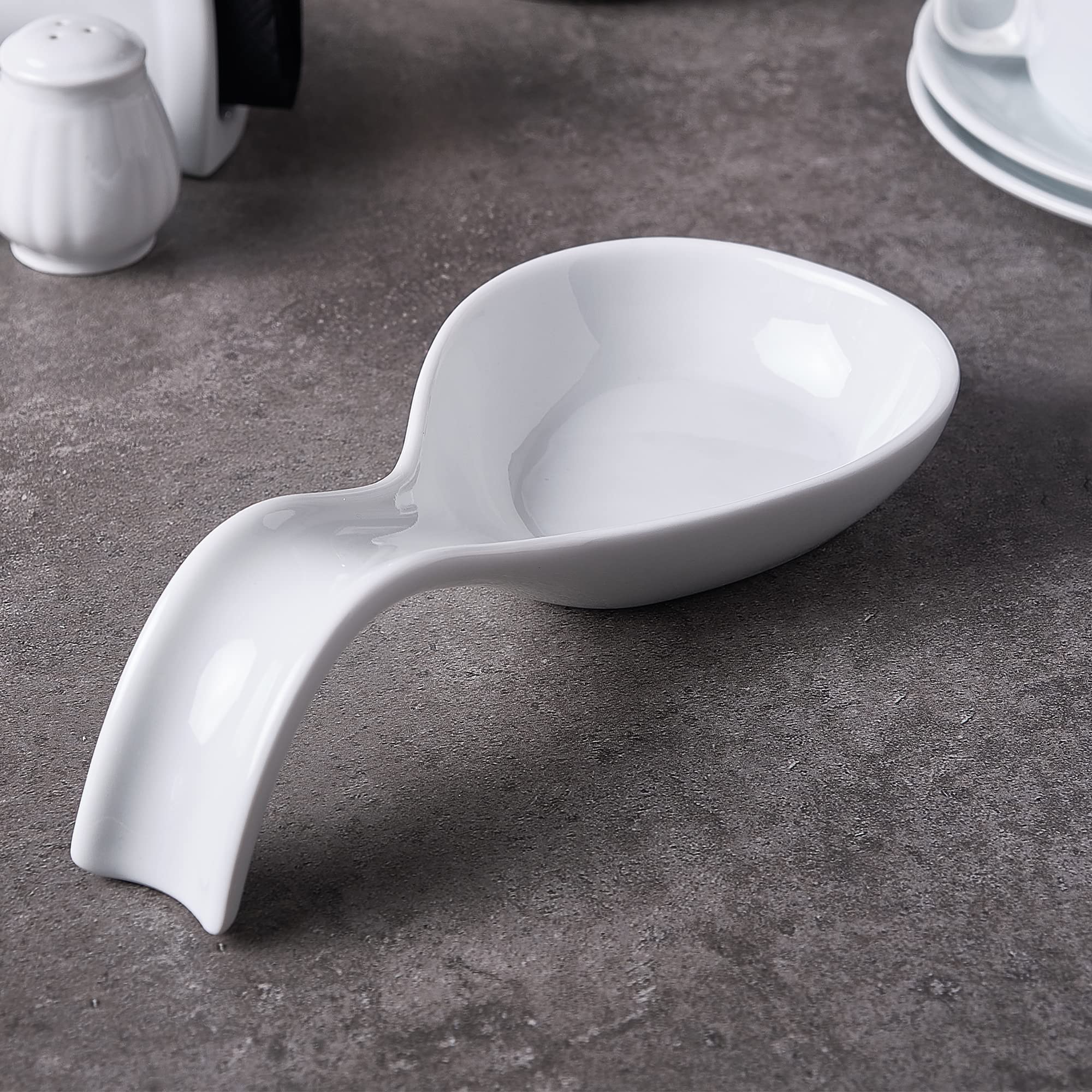 CRYSTALIA Ceramic Spoon Rest, White Porcelain Utensil Holder for Counter or Stove Top, 9 inches Large Size Standing & Thick Rest for Coffee Spoon, Ladle, Spatula, Cute Farmhouse Kitchen Accessories