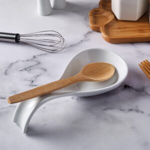 CRYSTALIA Ceramic Spoon Rest, White Porcelain Utensil Holder for Counter or Stove Top, 9 inches Large Size Standing & Thick Rest for Coffee Spoon, Ladle, Spatula, Cute Farmhouse Kitchen Accessories