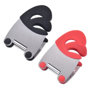 stainless steel pot holder anti-scalding utensil pot clip spoon holder pot clip pot fixed clamp kitchenware clip kitchen accessories tools (black & red)