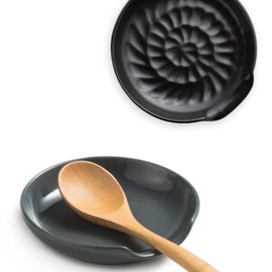 Ceramic Spoon Rest with Drip Tray for Multiple Utensils& Cooking Black Spoon Rest Spoon Holder for Stove Top