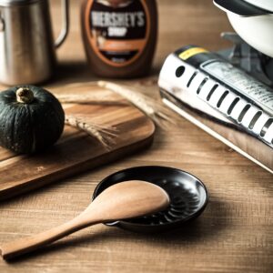 Ceramic Spoon Rest with Drip Tray for Multiple Utensils& Cooking Black Spoon Rest Spoon Holder for Stove Top