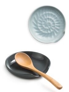 ceramic spoon rest with drip tray for multiple utensils& cooking spoon rest spoon holder for stove top, gray