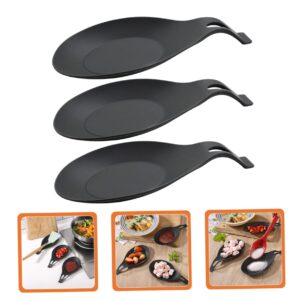 Zerodeko 3pcs Silicone spoon rest cooking utensil rest silicon spoon rest kitchen spoon rest tea bag holders black desk mat household spoon rest holder Storage rack desktop