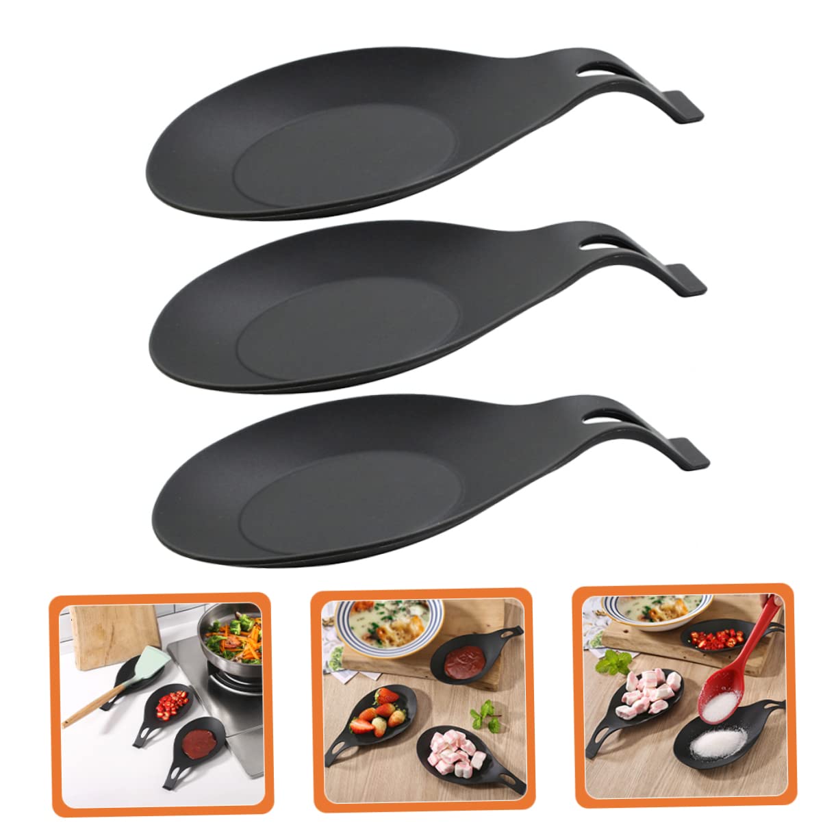 Zerodeko 3pcs Silicone spoon rest cooking utensil rest silicon spoon rest kitchen spoon rest tea bag holders black desk mat household spoon rest holder Storage rack desktop