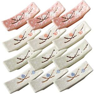 zerodeko 12pcs japanese plum blossom chopstick rest ceramic fork rest holder japanese style chopsticks holders porcelain chopstick rest japanese table brush holder counter ceramics