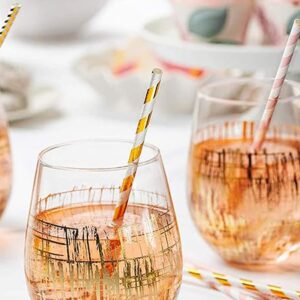 ALINK Biodegradable Paper Straws, 100 Pink Straws/Gold Straws for Party Supplies, Birthday, Wedding, Bridal/Baby Shower, Christmas Decorations and Holiday Celebrations