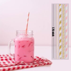 ALINK Biodegradable Paper Straws, 100 Pink Straws/Gold Straws for Party Supplies, Birthday, Wedding, Bridal/Baby Shower, Christmas Decorations and Holiday Celebrations