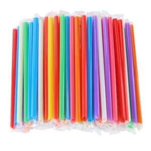 renyih 300 pcs multi colors jumbo smoothie straws boba straws,plastic milkshake straws disposable wide-mouthed large individually wrapped straws(0.43" wide x 9.45" long)