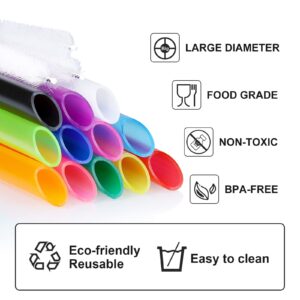 Angled Tips, 12 Pcs Wide Reusable Boba Straws with 4 Brushes & 1 Bag - Multi Colors Jumbo Smoothie Straws, BPA-Free Plastic for Bubble Tea (Tapioca, Boba Pearls), Milkshakes.