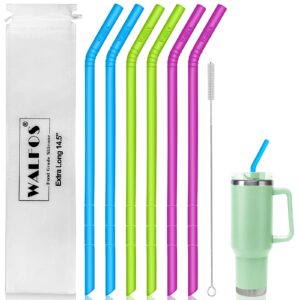 walfos 14.5 inch extra long reusable silicone straws, big sizes flexible bendable straws for 1/half gallon large water bottles, 128 75 64 40 oz tumbler with cleaning brush (6-pack)
